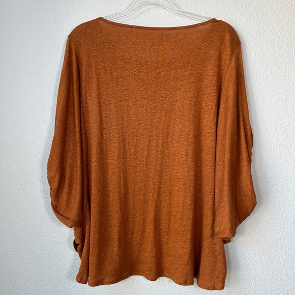 Garnet Hill size L organic linen puff sleeve top burnt orange jersey oversized - Picture 9 of 13